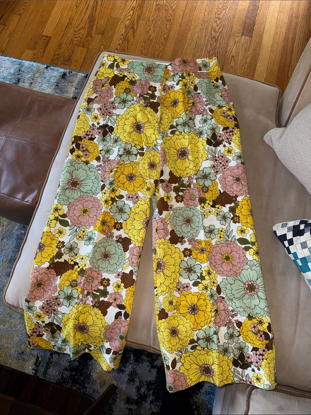 Smythe Floral Wide-Leg Pants in Yellow, Mint & Pink